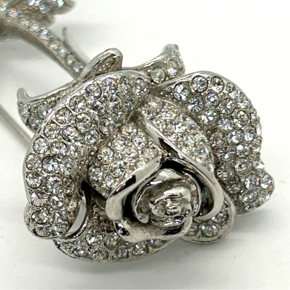 Nolan Miller Anniversary Rose Brooch Pin Pave Rhinestone Silver Tone Vintage - Picture 6 of 16